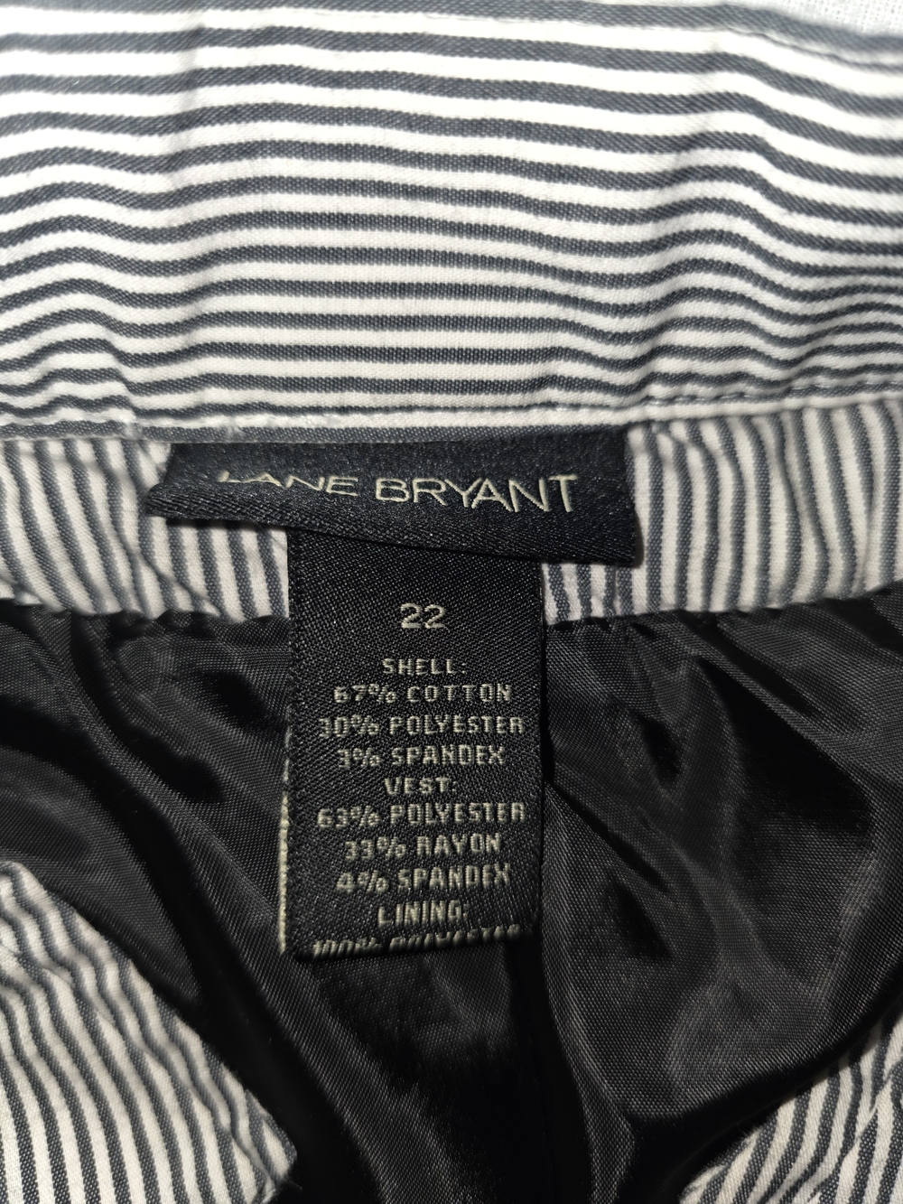 Lane Bryant Black Vest Over Striped Blouse Size 22 - Picture 4 of 5